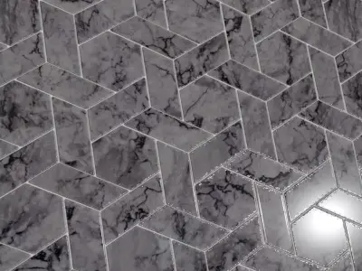 Polished Grey Veined Marble Geometric Tiles PBR Seamless Texture