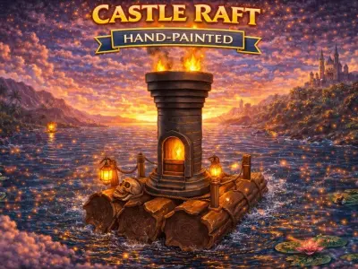Castle Raft Hand-Painted Low-poly 3D model
