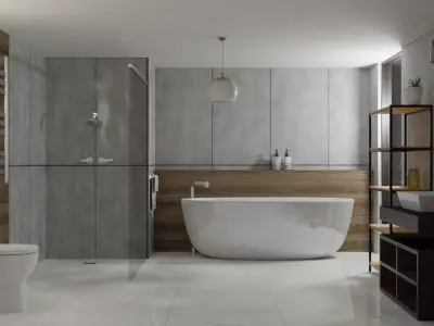 bathroom modern with walls and wooden floors 3D model