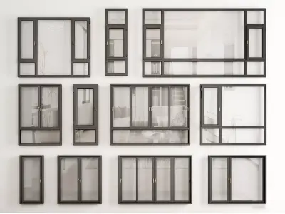 modern windows glass Sliding Architecture 3D model 8