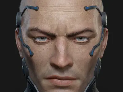 Sci-Fi Helmet with Realistic Head Low-poly 3D model