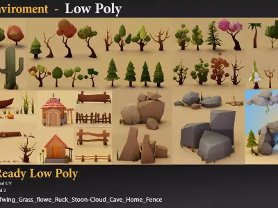  Enviroment Low poly Cartoon  Low-poly 3D model