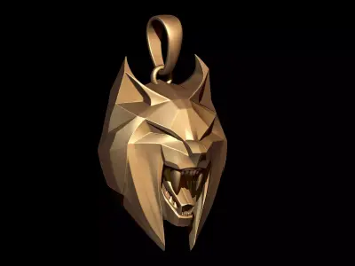 Geometric Wolf Head Pendant 3D print model