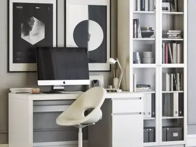 MALM workplace with LOBERGET chair and BILLY OXBERG  3D model