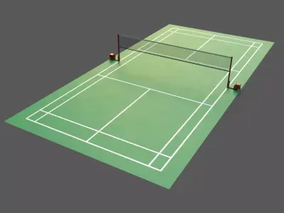 PBR Badminton Court Floor and Net Low-poly 3D model
