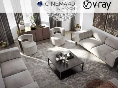 VRay - C4D Scene files - Living Room 2 Interior 3D model