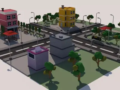 five building street Low-poly 3D model