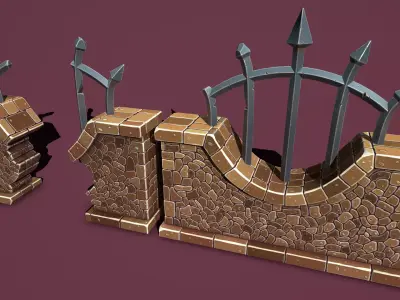 Fantasy wall 3 Low-poly 3D model