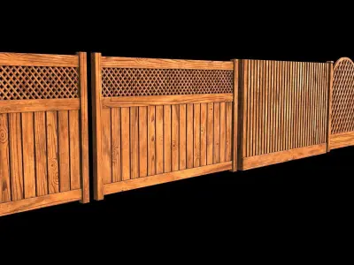 Wooden Fence set PBR 01 Low-poly 3D model