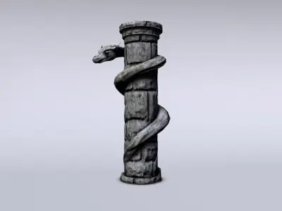 Serpent stone column Low-poly 3D model