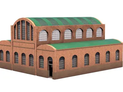 Abandoned Industrial Brick Engine House Depot 19th Century Style Low-poly 3D model