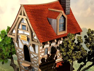 Stylized Forest Cottage Low-poly 3D model