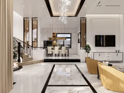 Interior elegant living room with staircase 3D model