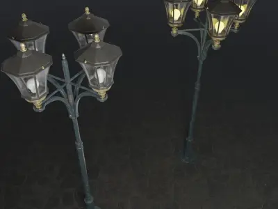 Standart Street Lamp with quad stand 3D model