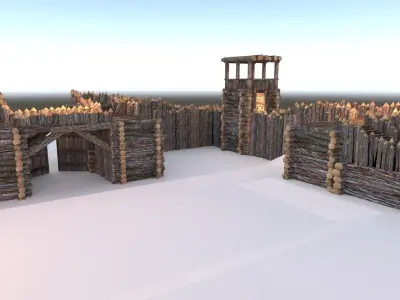 Medieval Wooden Fort Low-poly 3D model