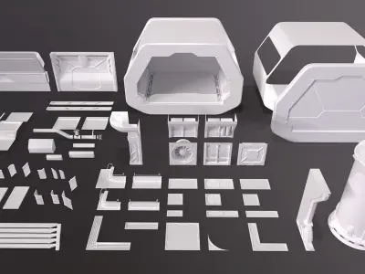 Modular Sci-Fi kitbash pack Low-poly 3D model