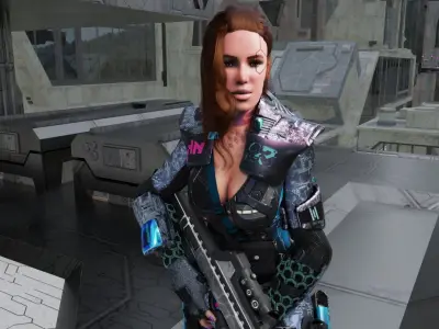 Sci-Fi Cyberpunk Action Girl Adrestia - Rigged Low-poly 3D model