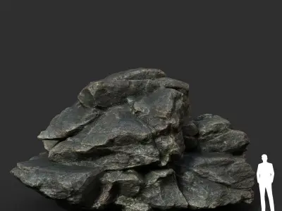 Black Boulder Cracked Rock Collection 210312 Low-poly 3D model