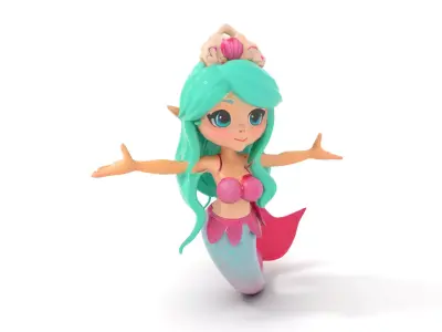 Charming Mermaid D Model Rigged and Animated Low-poly 3D model