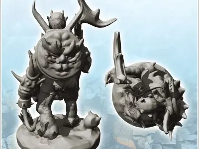 Dark creature with big stick and back shield 9 - Medieval Fantas 3D print model