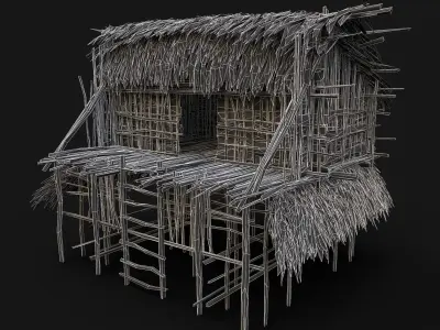 TRIBAL JUNGLE PRIMAL HUT HOUSE REED TREE SURVIVAL NEXTGEN Low-poly 3D model