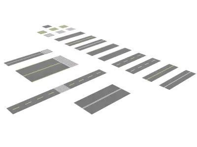 Simple Modular Street and Roads  Low-poly 3D model