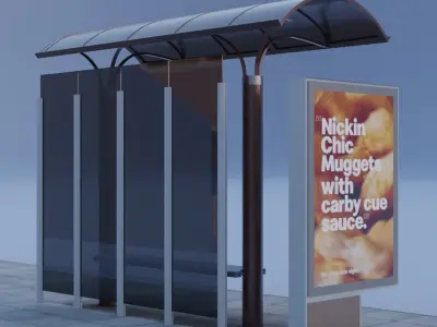 Brasilia Bus Stop Shelter HQ Game Ready Low Poly Low-poly 3D model