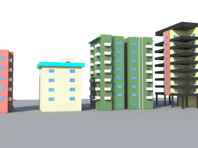 Apartment Buildings Low Poly Collection Low-poly 3D model