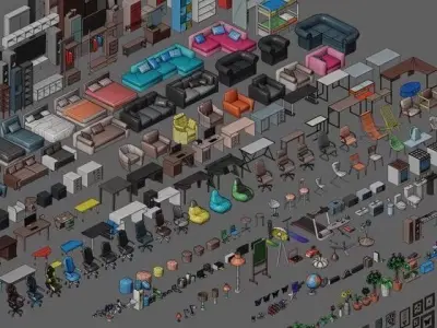 low poly interior furniture game ready Low-poly 3D model