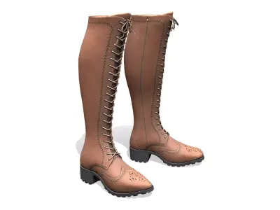 Black Tan Oxford Knee High Laced Boots Low-poly 3D model