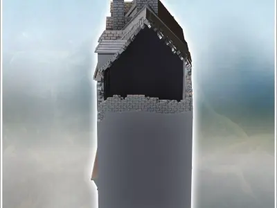 Set of damaged modern multi-story buildings with ground-floor sh 3D print model