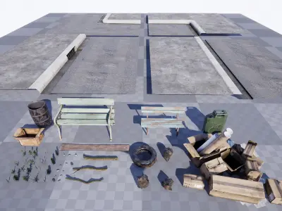 Modular Abandoned Road  50 Assets Low-poly 3D model