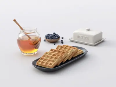 Butter Waffles Breakfast 3D model