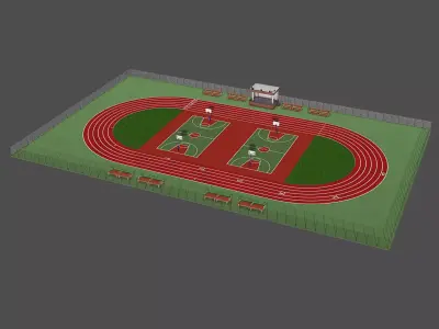 Playground with Basketball Court and Football Field Low-poly 3D model