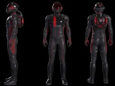 MX01 Male Space Suit Black LITE VERSION Low-poly 3D model