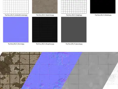 Floor Tile 003 PBR 4K - V7 - Sand and Gavel Old Texture