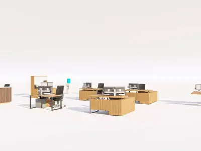 Modern Modular Office Desk Collection Low-poly 3D model