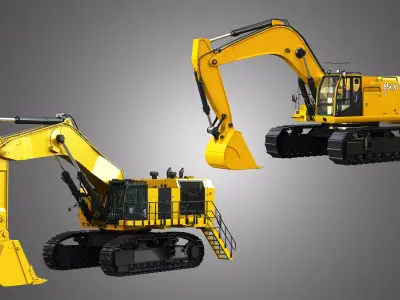 Hydraulic Mining Excavators 2 in 1 3D Model Pack