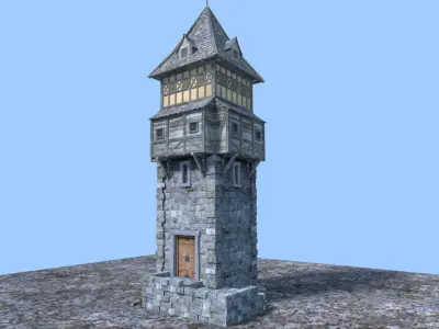 tower stone with door 3D model