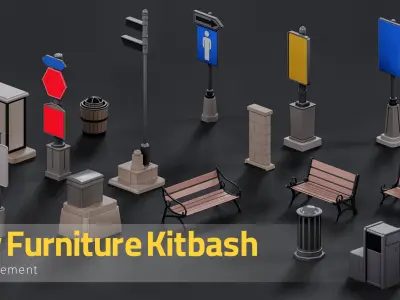 16 City Furniture - Kitbash Low-poly 3D model