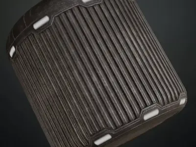 Black Sci-fi Corrugated Metal Panel with Lights PBR Seamless Texture