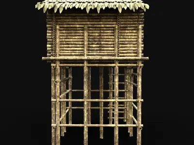 BAMBOO HOUSE JUNGLE WATCHTOWER HUT SURVIVAL CASTAWAY CABIN AAA Low-poly 3D model