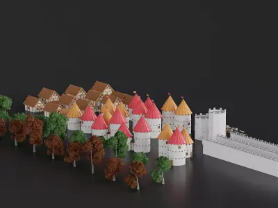 Medieval Village 110 Objects Low-poly 3D model