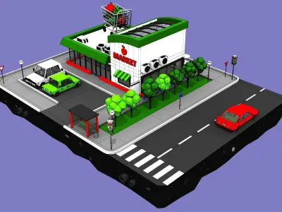 Supermarket Block from Cartoon Low Poly City Low-poly 3D model