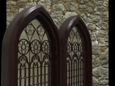 Doors stained glass window in frame 3D Model Pack