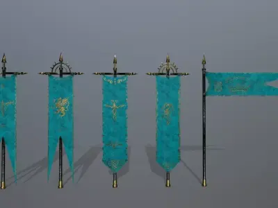 flag set 2 flags of kazakhstan dynasty Low-poly 3D model