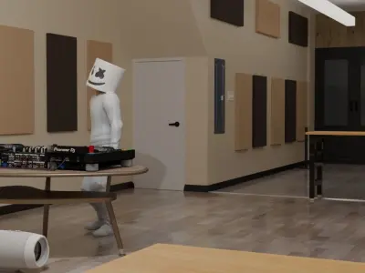 DJ Marsmello action with building and equipment 3D model