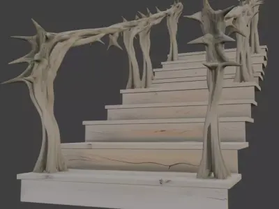 Dark Fantasy Spiked Organic Staircase Horror Thorn Balusters 3D model