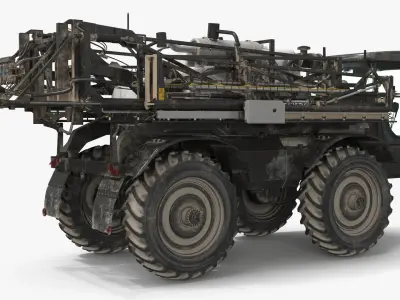  Self-Propelled Crop Sprayer with Folded Boom Black Dirty 