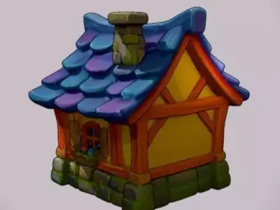 001 Small Colorful Cartoon House Low Poly Mobile Ready 3D Model Low-poly 3D model